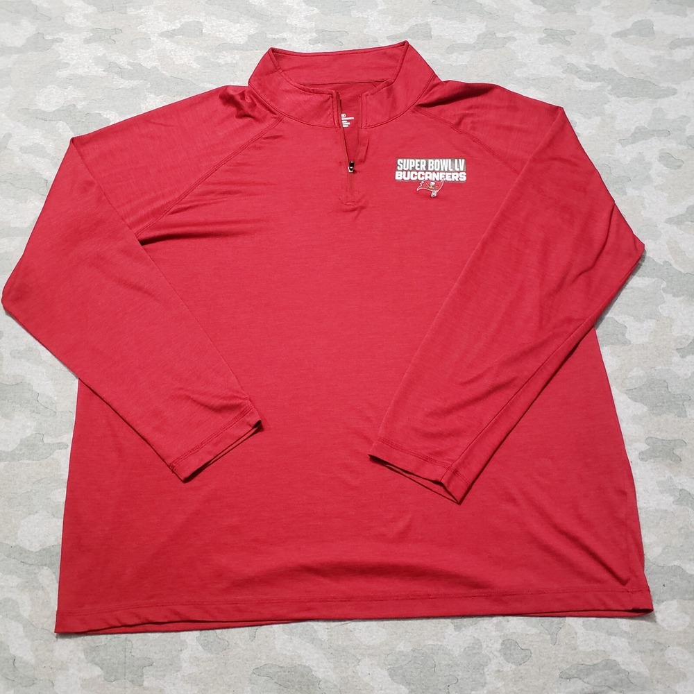 Super Bowl LV Buccaneers Sweatshirt Men 2XL Red 1/4 Zip Long Sleeve Light Weight